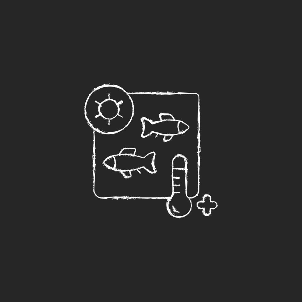 Heat treatment chalk white icon on dark background. Seafood high temperature processing. Fish sterilization and pasteurization. Cooking and canning. Isolated vector chalkboard illustration on black