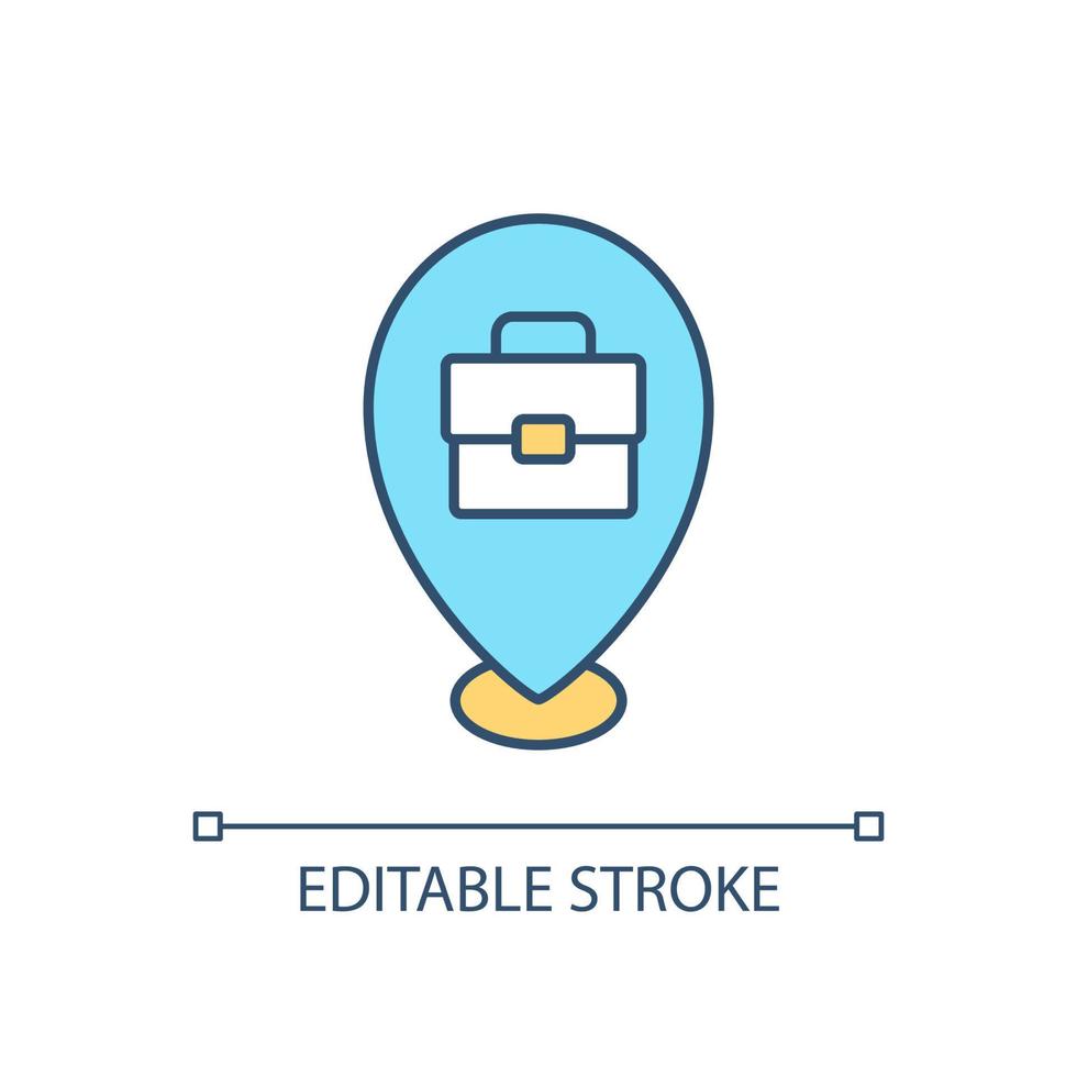 Office relocation RGB color icon. Moving to new location. Place where workroom locates. Working place position. Pointer sign. Isolated vector illustration. Simple filled line drawing. Editable stroke