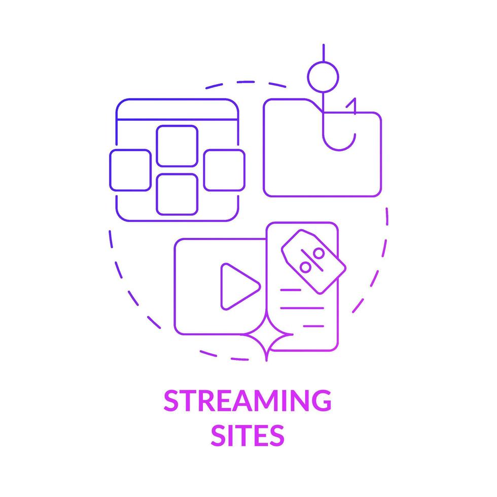 Streaming sites purple gradient concept icon. Source of piracy abstract idea thin line illustration. Illegal distribution. Stream pirated content. Vector isolated outline color drawing