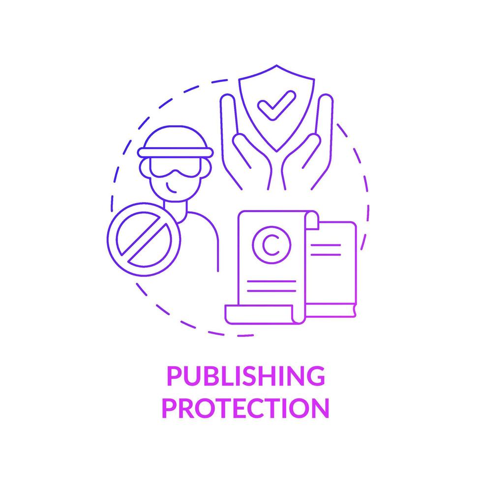 Publishing protection purple gradient concept icon. Content to protect from piracy abstract idea thin line illustration. Illegal downloads prevention. Vector isolated outline color drawing
