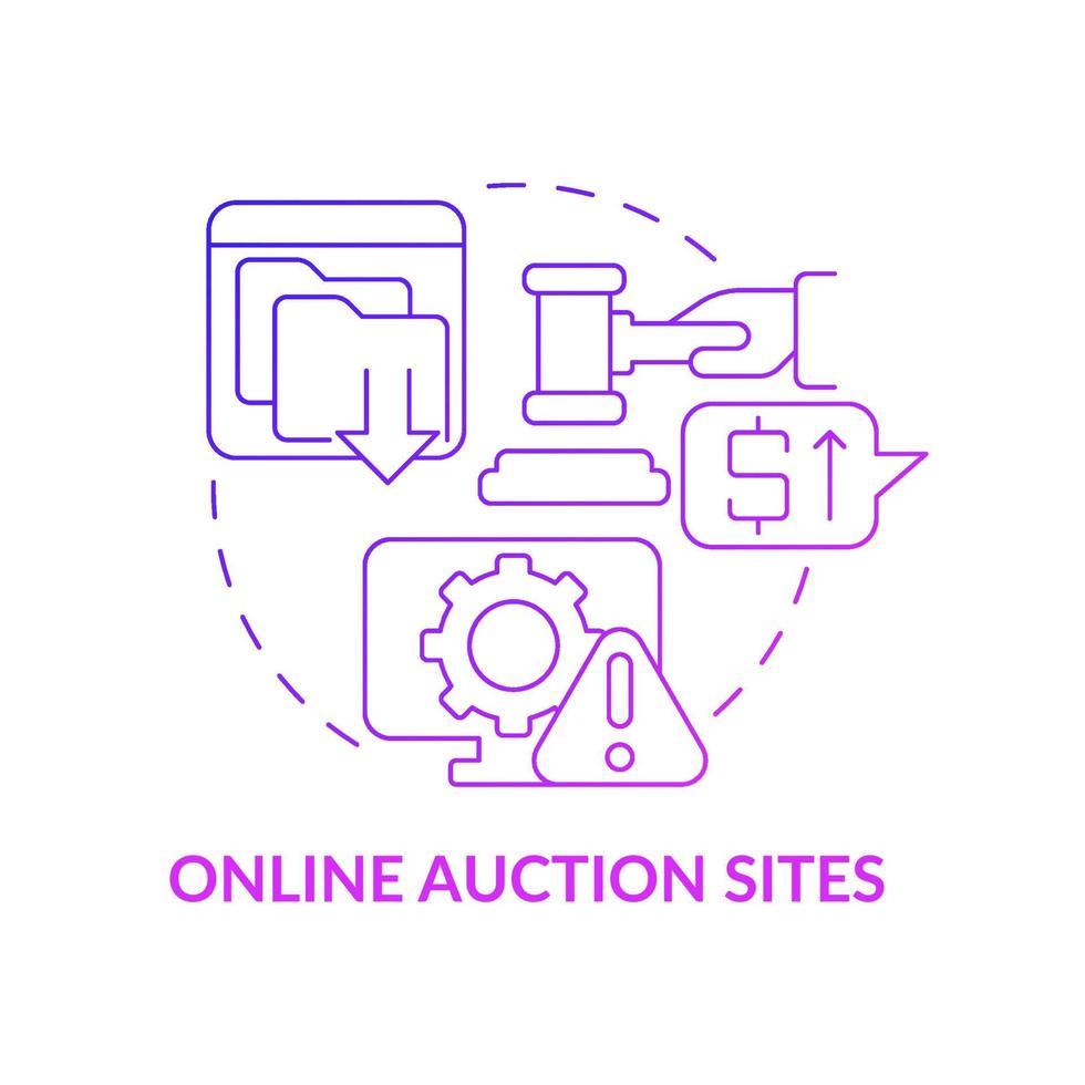Online auction sites purple gradient concept icon. Source of piracy abstract idea thin line illustration. Copyright infringement. Offering pirated products. Vector isolated outline color drawing