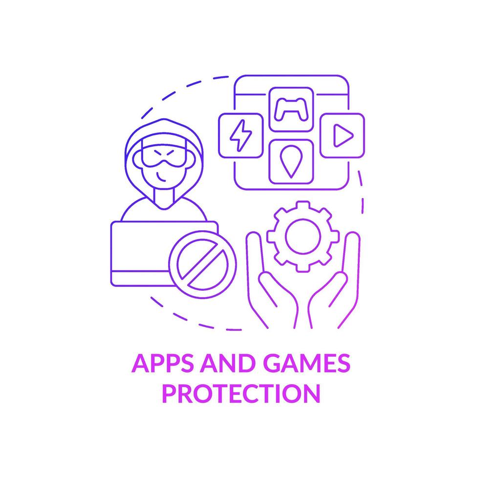 Apps and games protection purple gradient concept icon. Content to protect from piracy abstract idea thin line illustration. Preventing illegal activity. Vector isolated outline color drawing