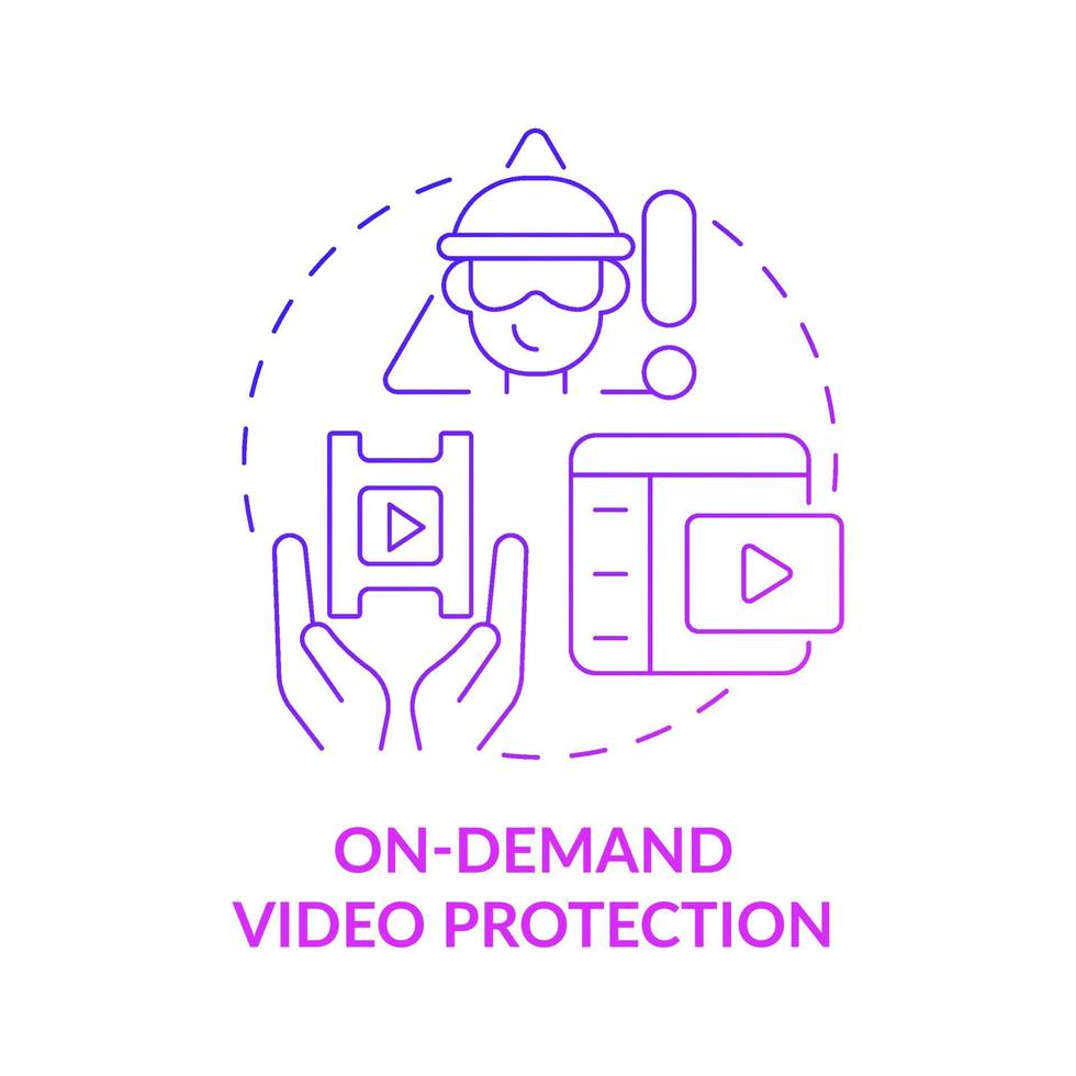 icono de concepto de gradiente púrpura de protección de vídeo bajo demanda. contenido para proteger de la piratería idea abstracta ilustración de línea delgada. proteger el contenido de video. dibujo de color de contorno aislado vectorial vector