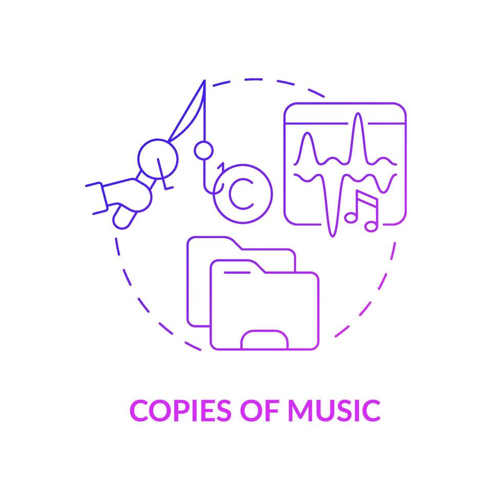Copies of music purple gradient concept icon. Illegal duplication abstract idea thin line illustration. Musical compositions distributing. Copyright infringement. Vector isolated outline color drawing