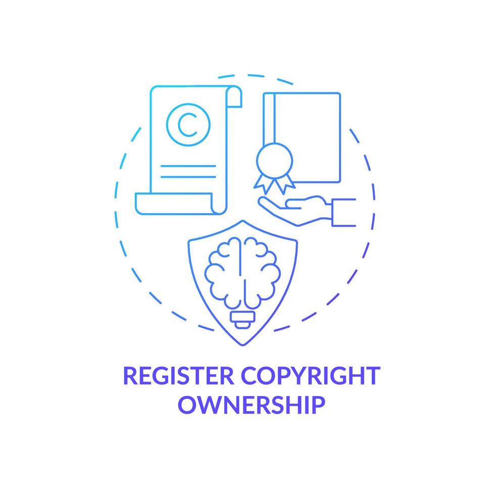 Register copyright ownership blue gradient concept icon. Content protection abstract idea thin line illustration. Original work of authorship evidence. Vector isolated outline color drawing