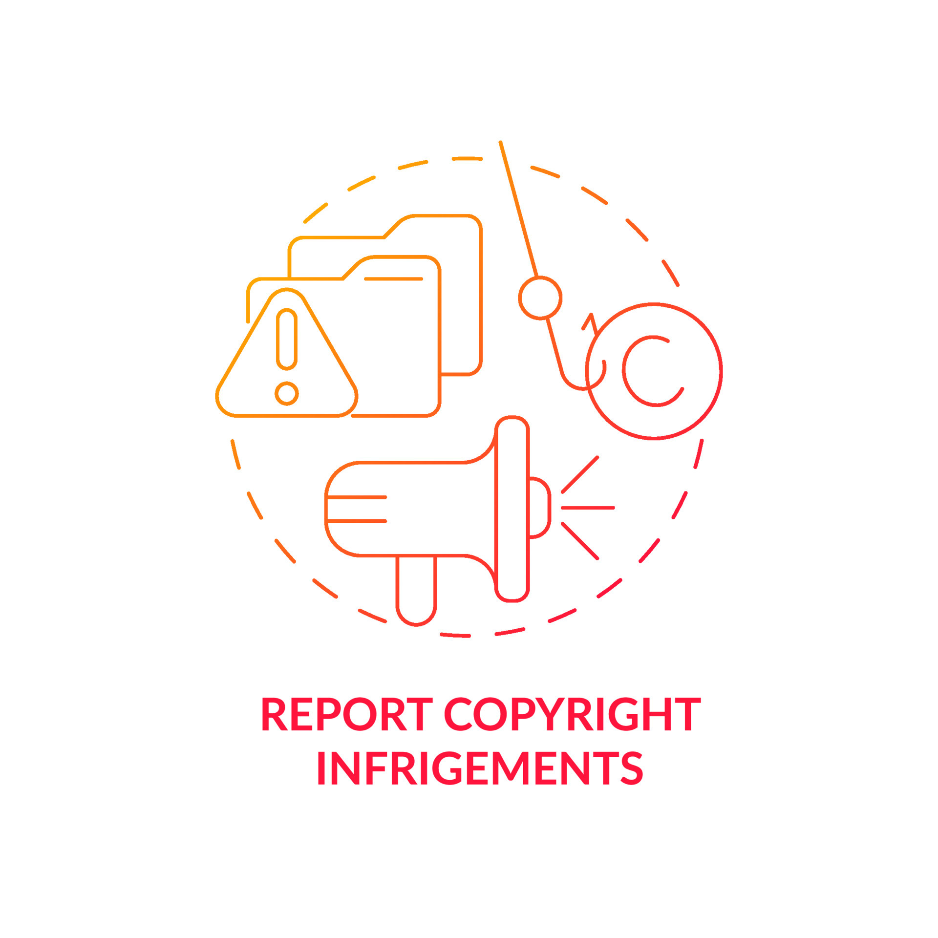 Report copyright infringements red gradient concept icon. Content