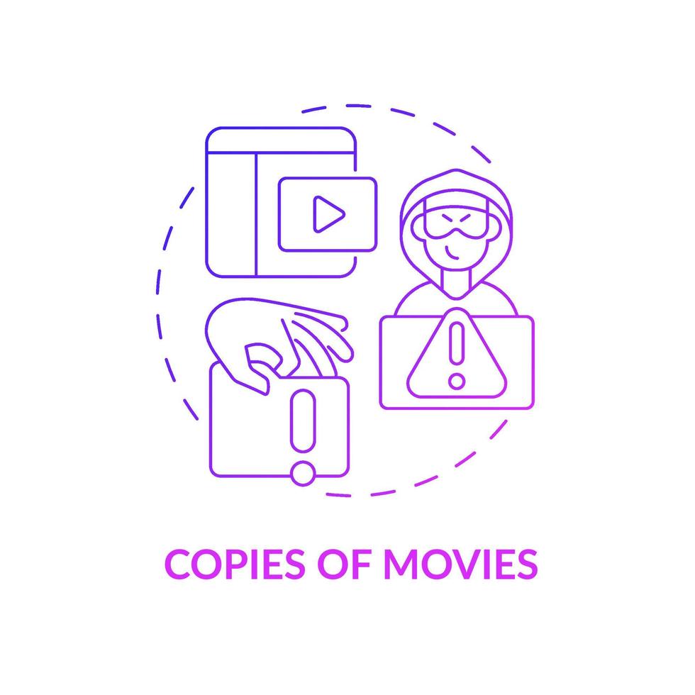 Copies of movies purple gradient concept icon. Illegal duplication abstract idea thin line illustration. Stealing intellectual property. Copyright infringement. Vector isolated outline color drawing