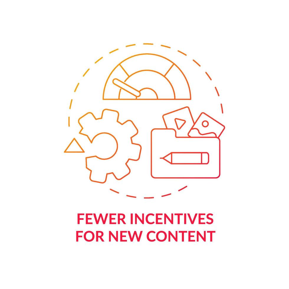 Fewer incentives for new content red gradient concept icon. Online piracy disadvantage abstract idea thin line illustration. Effect on innovation adoption. Vector isolated outline color drawing