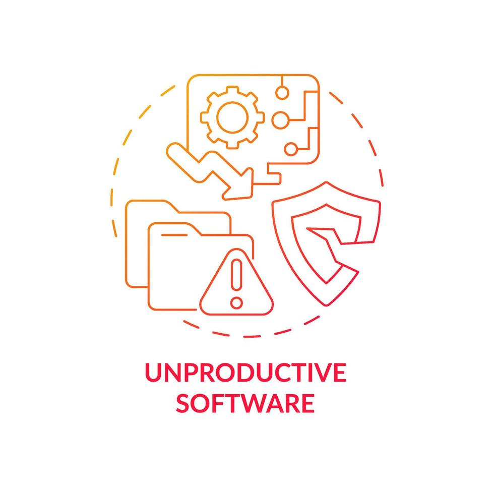 Unproductive software red gradient concept icon. Online piracy abstract idea thin line illustration. User computer system damage. Viruses and spyware. Vector isolated outline color drawing