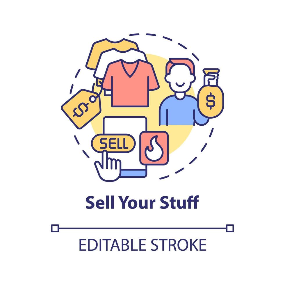 Sell your stuff concept icon. Making money online method abstract idea thin line illustration. Selling used items through internet. Vector isolated outline color drawing. Editable stroke