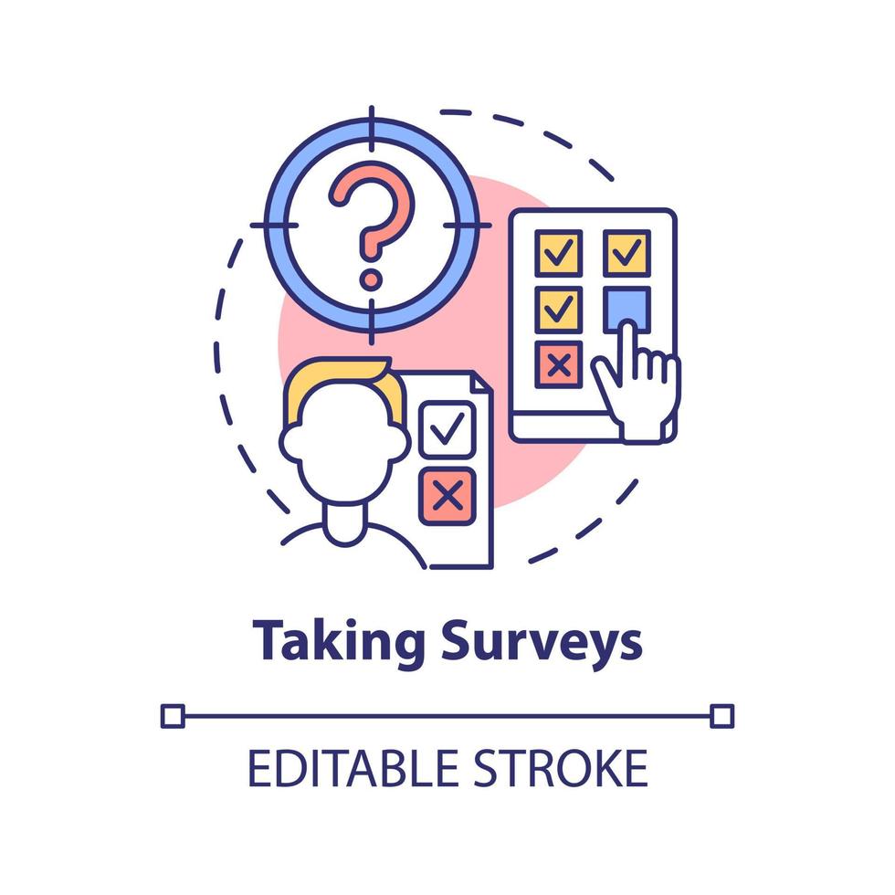 Taking surveys concept icon. Making money online approach abstract idea thin line illustration. Answering questions in exchange for payment. Vector isolated outline color drawing. Editable stroke