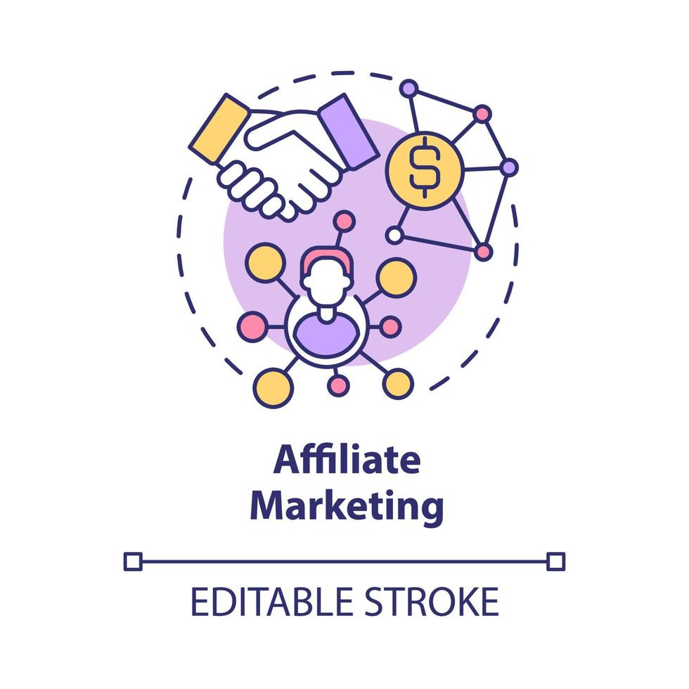 Affiliate marketing concept icon. Making money online approach abstract idea thin line illustration. Earning commission for advertising. Vector isolated outline color drawing. Editable stroke