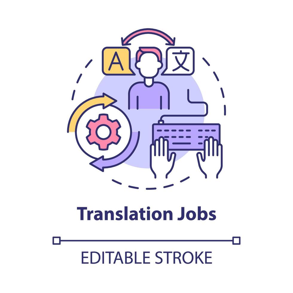 Translation jobs concept icon. Making money online approach abstract idea thin line illustration. Translating foreign language to native. Vector isolated outline color drawing. Editable stroke