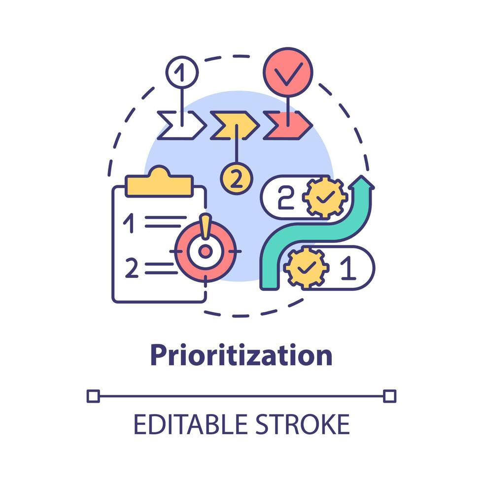 Prioritization concept icon. Online entrepreneur skill abstract idea thin line illustration. Order of priority. Task management. Vector isolated outline color drawing. Editable stroke