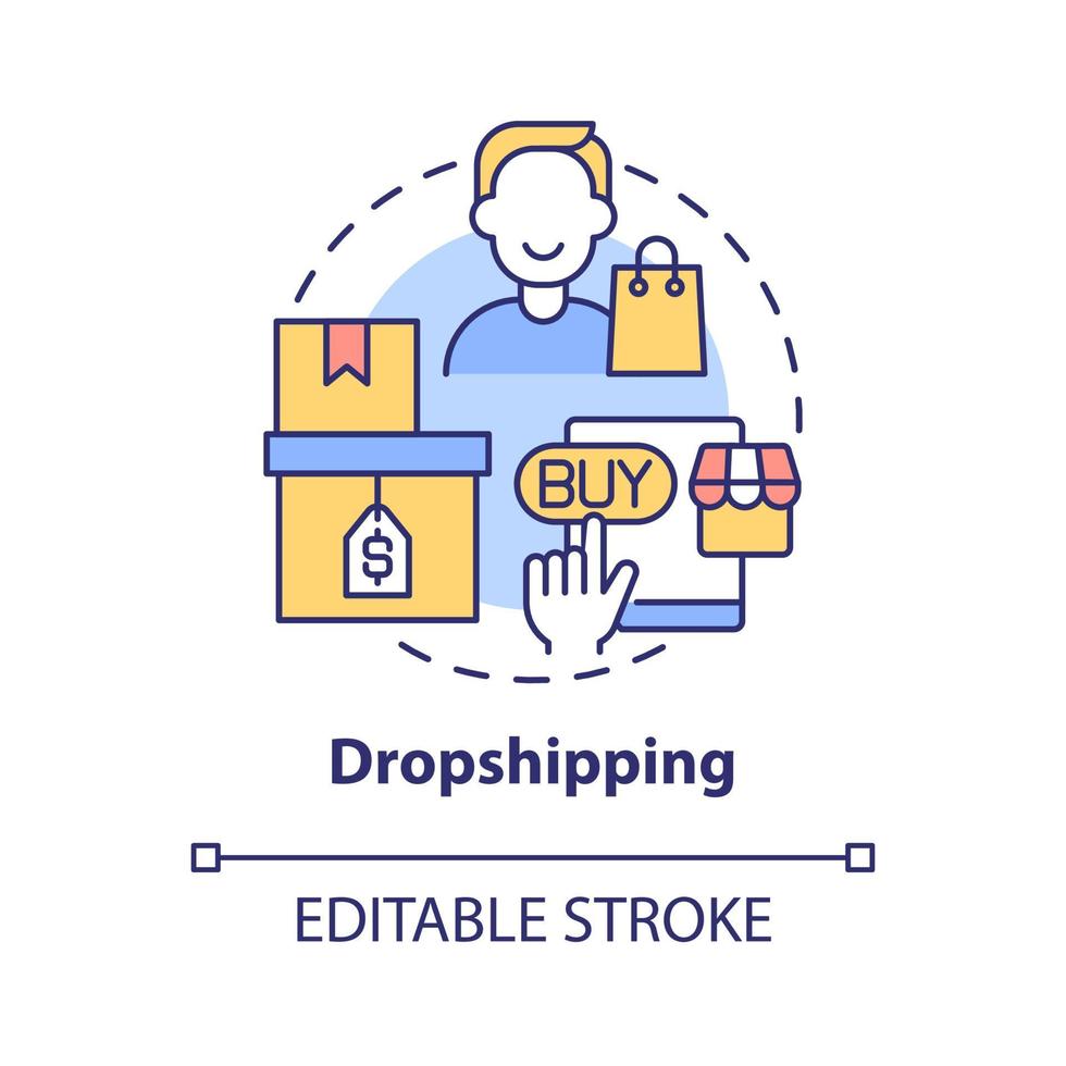 Dropshipping concept icon. Way to make money online abstract idea thin line illustration. Drop-shipping retailer. Retail fulfillment method. Vector isolated outline color drawing. Editable stroke