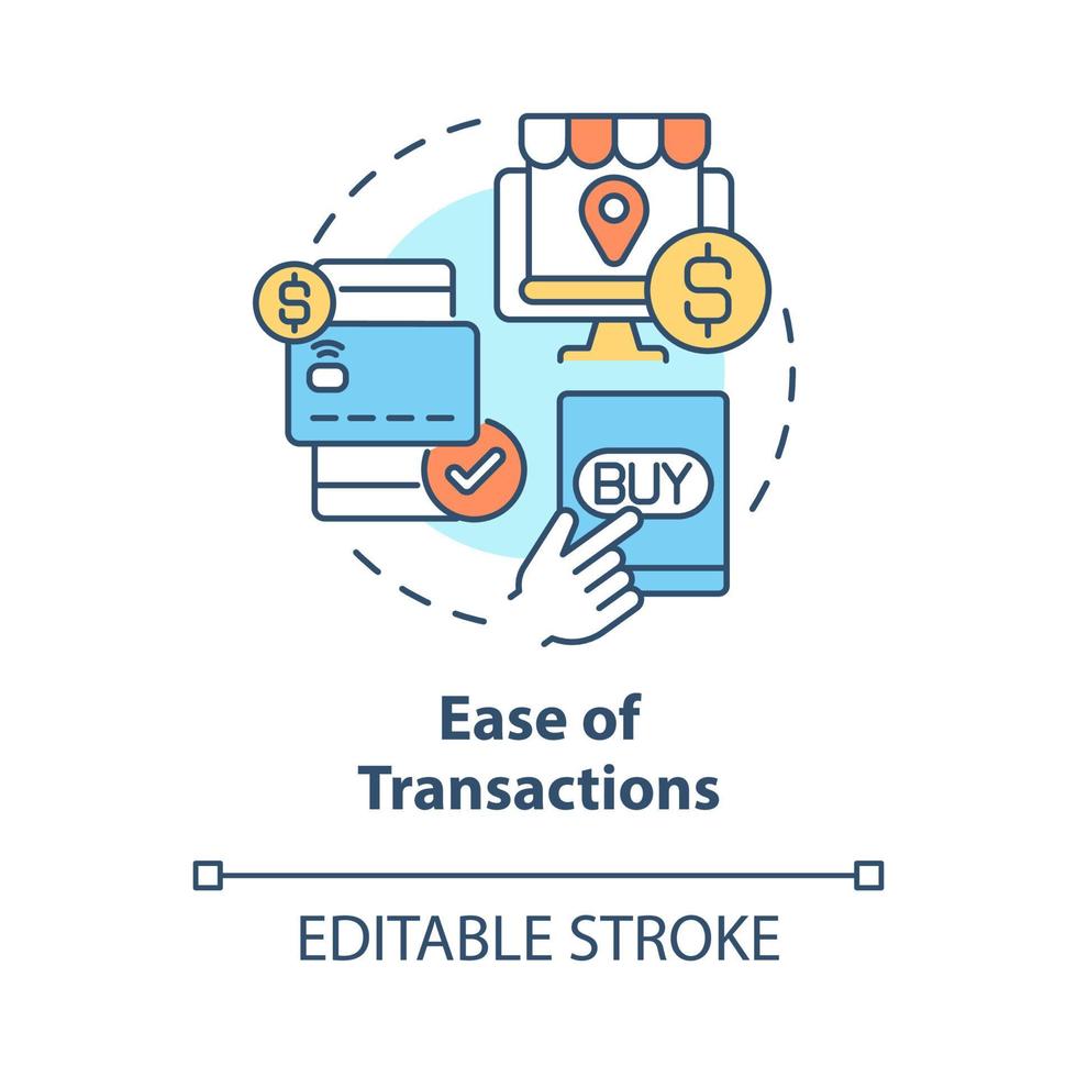 Ease of transactions concept icon. Online entrepreneurship benefit abstract idea thin line illustration. Digital payments. Pay with credit card. Vector isolated outline color drawing. Editable stroke