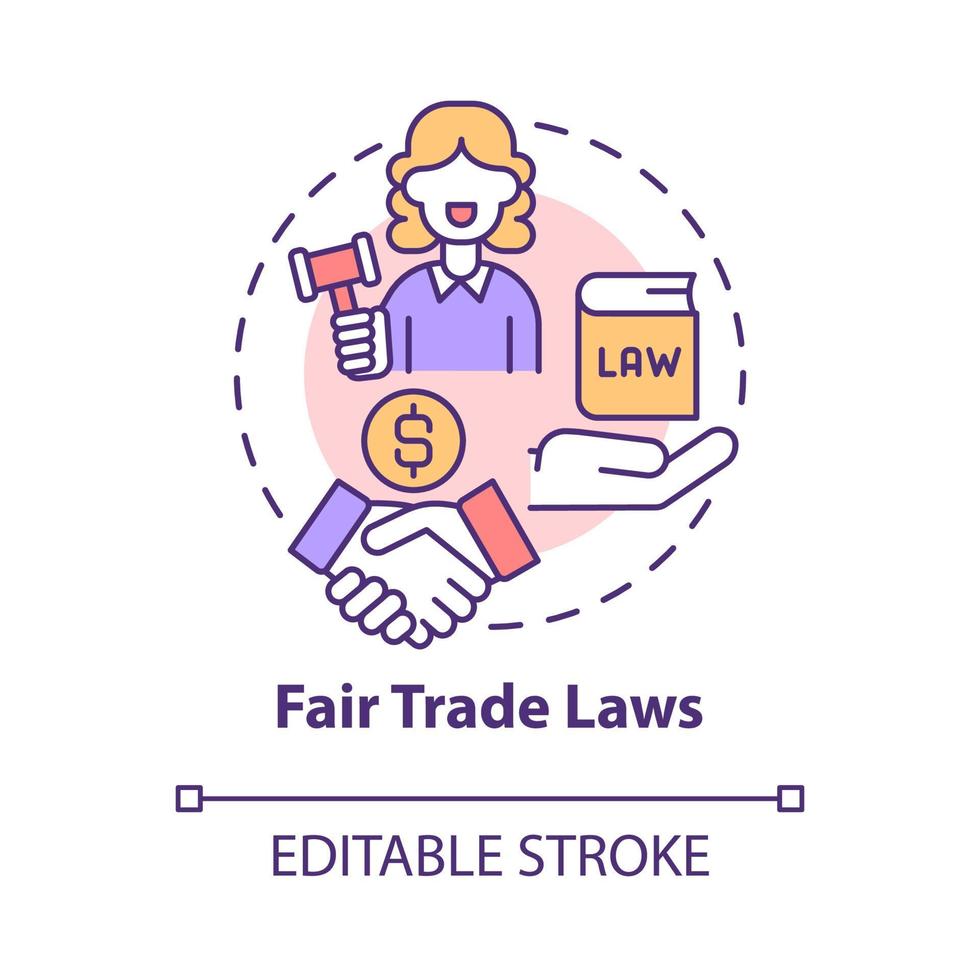 Fair trade laws concept icon. Online entrepreneurship risk abstract idea thin line illustration. Customer interests protection. E-commerce law. Vector isolated outline color drawing. Editable stroke