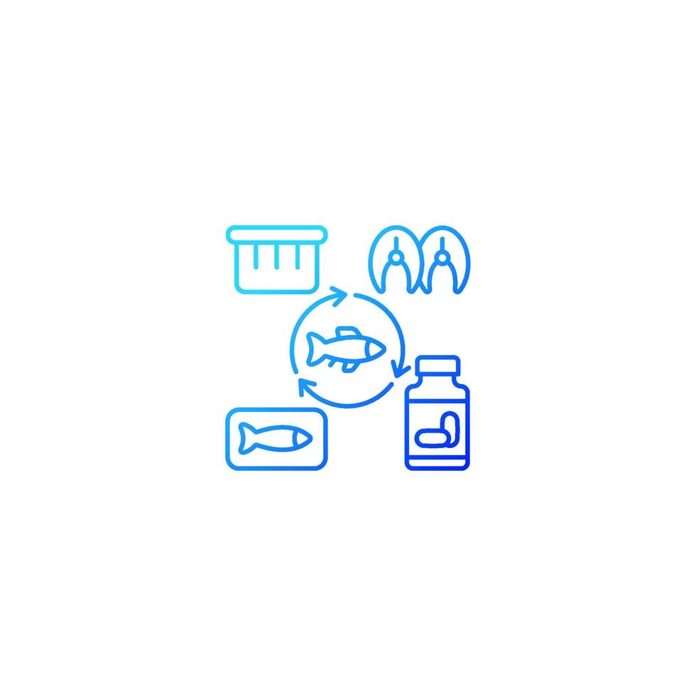 Producing fish products gradient linear vector icon. Aquaculture breeding and preparing. Canned seafood products. Thin line color symbol. Modern style pictogram. Vector isolated outline drawing