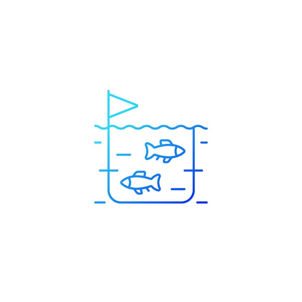 Fish farming gradient linear vector icon. Pisciculture production industry. Fish breeding in tanks and ponds for trade. Thin line color symbol. Modern style pictogram. Vector isolated outline drawing