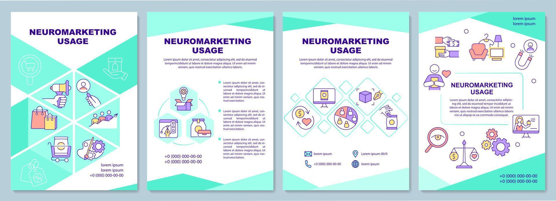 plantilla de folleto de uso de neuromarketing. investigación del comportamiento del cliente. folleto, folleto, impresión de folleto, diseño de portada con iconos lineales. diseños vectoriales para presentaciones, informes anuales, páginas de publicidad vector