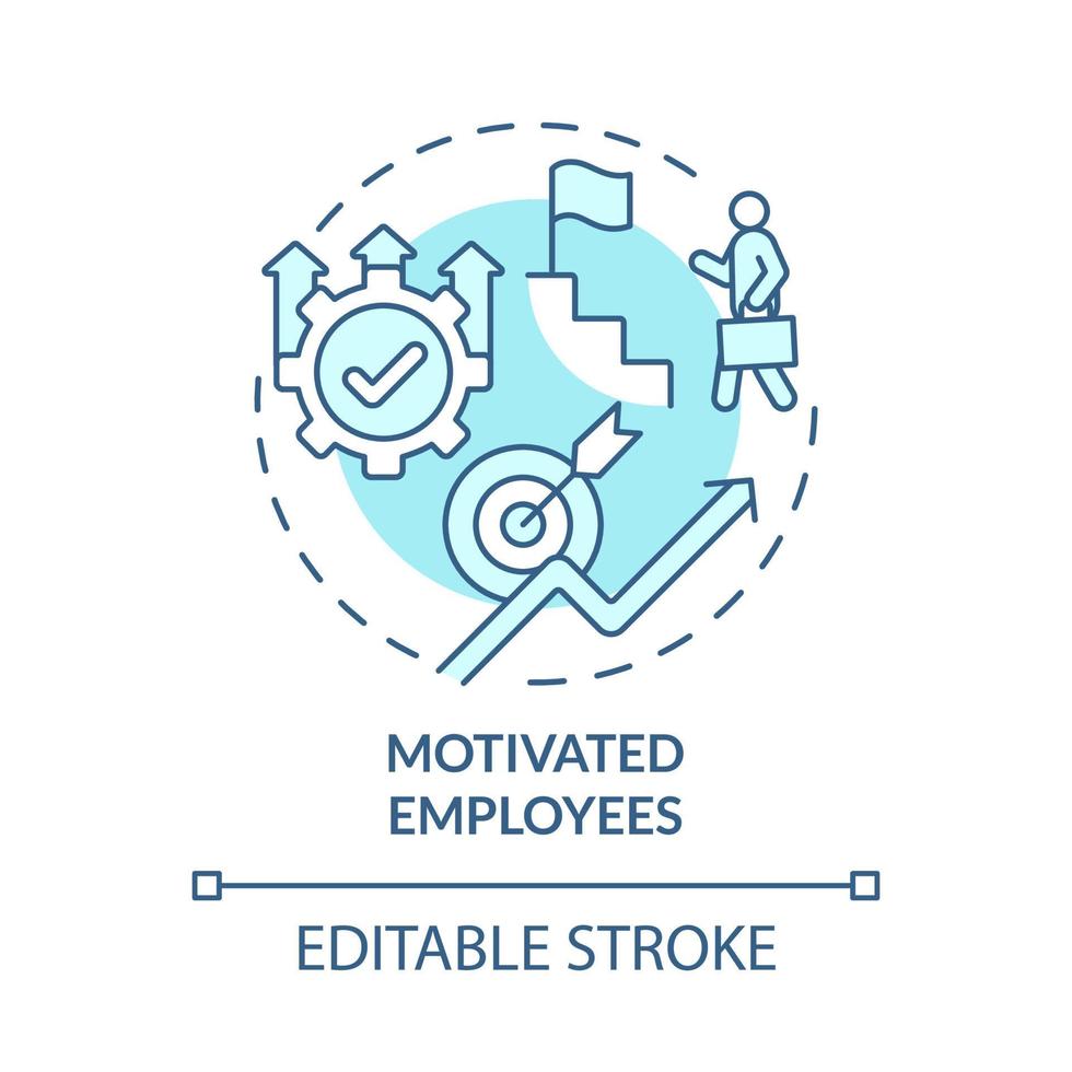 Motivated employees blue concept icon. Internal growth abstract idea thin line illustration. Workers involved in company growth process. Vector isolated outline color drawing. Editable stroke