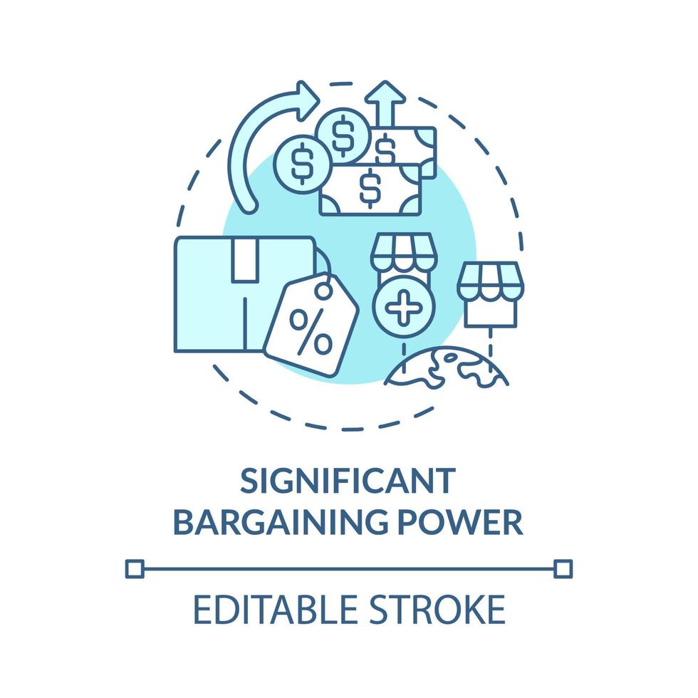 Significant bargaining power blue concept icon. External business