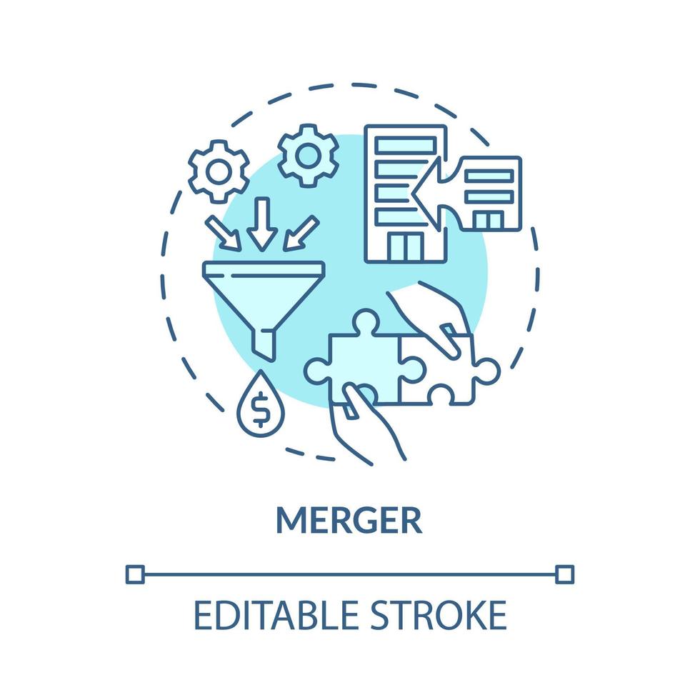 Merger blue concept icon. External expansion abstract idea thin line illustration. Fusion of two companies into one. Business alliance. Vector isolated outline color drawing. Editable stroke