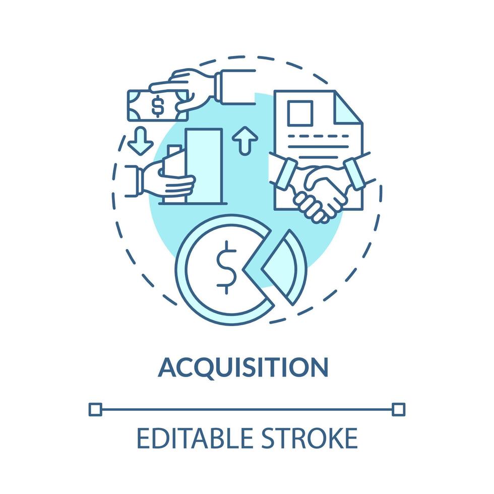Acquisition blue concept icon. External expansion abstract idea thin line illustration. Buying shares and asset of company. Shareholders. Vector isolated outline color drawing. Editable stroke