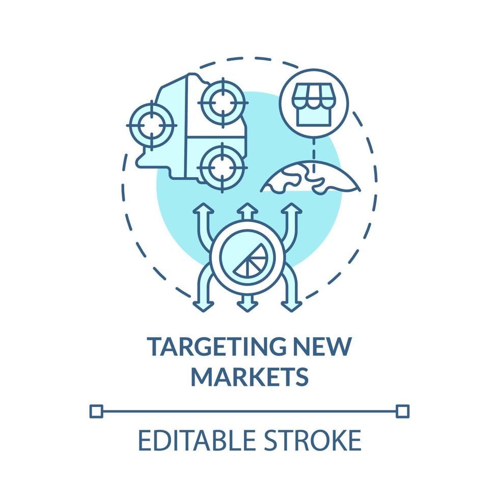 Targeting new markets blue concept icon. Internal business growth abstract idea thin line illustration. Promotion and advertising of new product. Vector isolated outline color drawing. Editable stroke