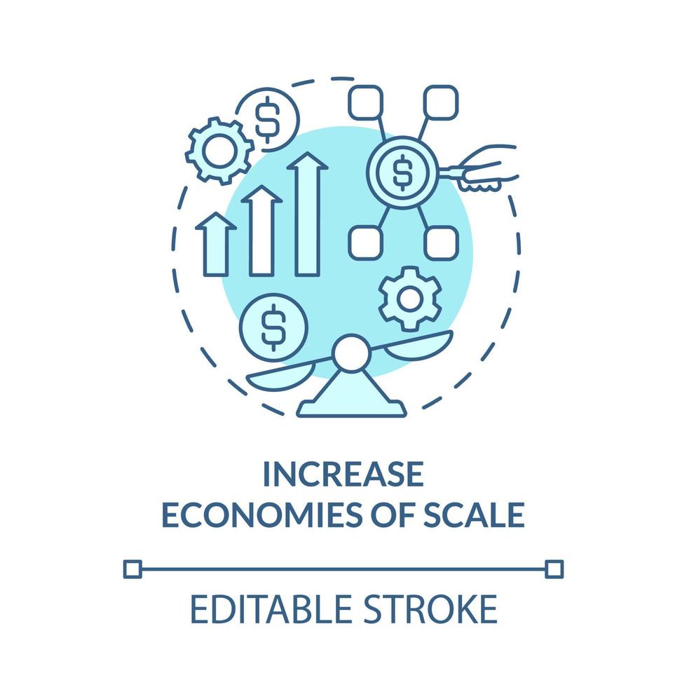 Increase economies of scale blue concept icon. Importance of expansion abstract idea thin line illustration. Costs, values. Efficient growth. Vector isolated outline color drawing. Editable stroke
