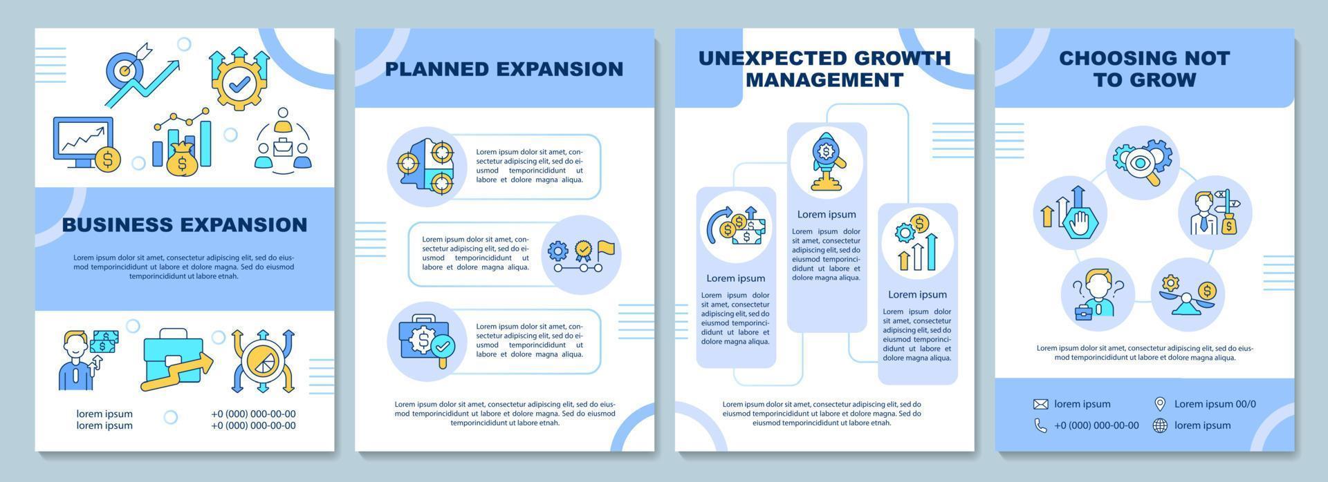 Business expansion brochure template. Company financial development. Flyer, booklet, leaflet print, cover design with linear icons. Vector layouts for presentation, annual reports, advertisement pages