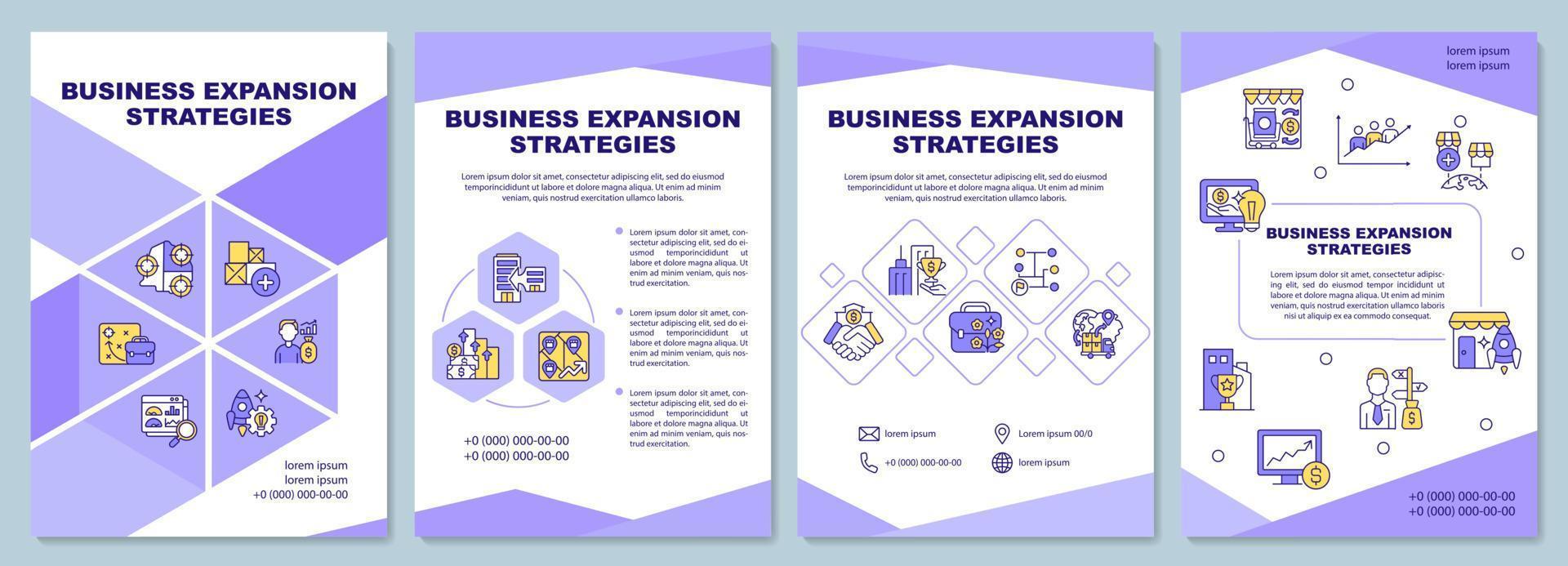 plantilla de folleto de estrategias de expansión empresarial. folleto, folleto, impresión de folleto, diseño de portada con iconos lineales. diseños vectoriales para presentaciones, informes anuales, páginas de publicidad vector