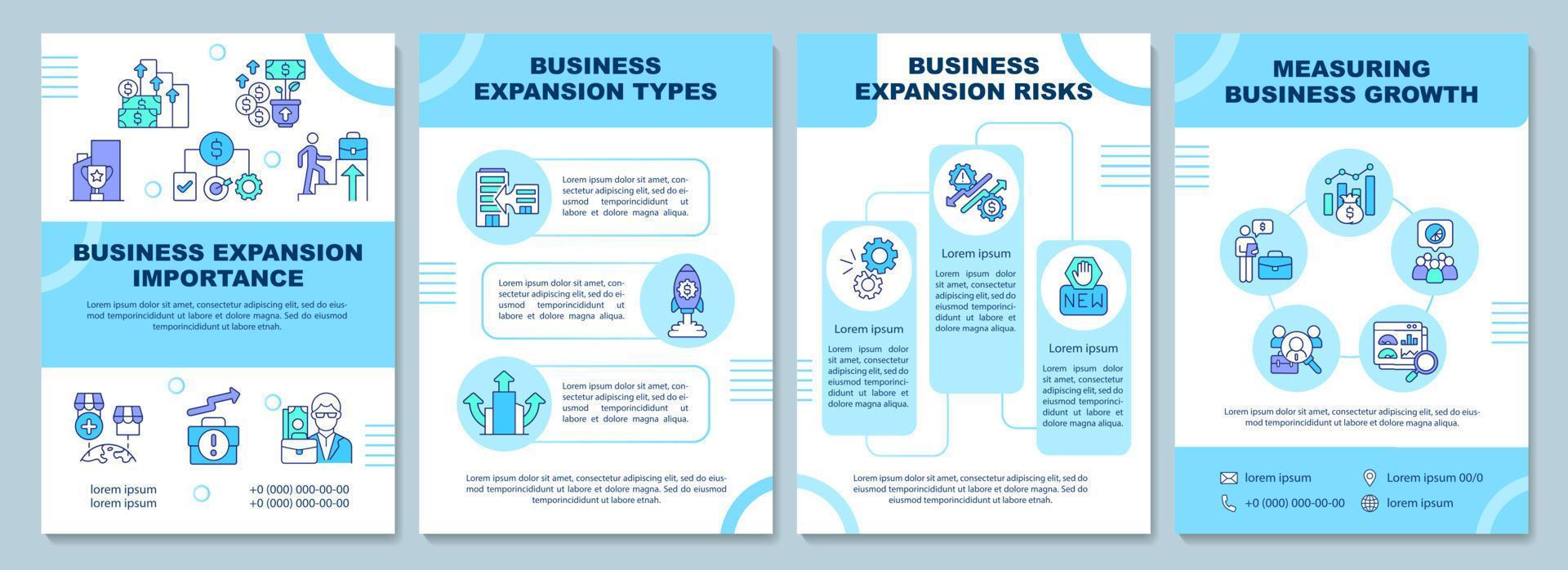 expandir la plantilla de folleto comercial. desarrollo de la empresa. folleto, folleto, impresión de folleto, diseño de portada con iconos lineales. diseños vectoriales para presentaciones, informes anuales, páginas de publicidad vector