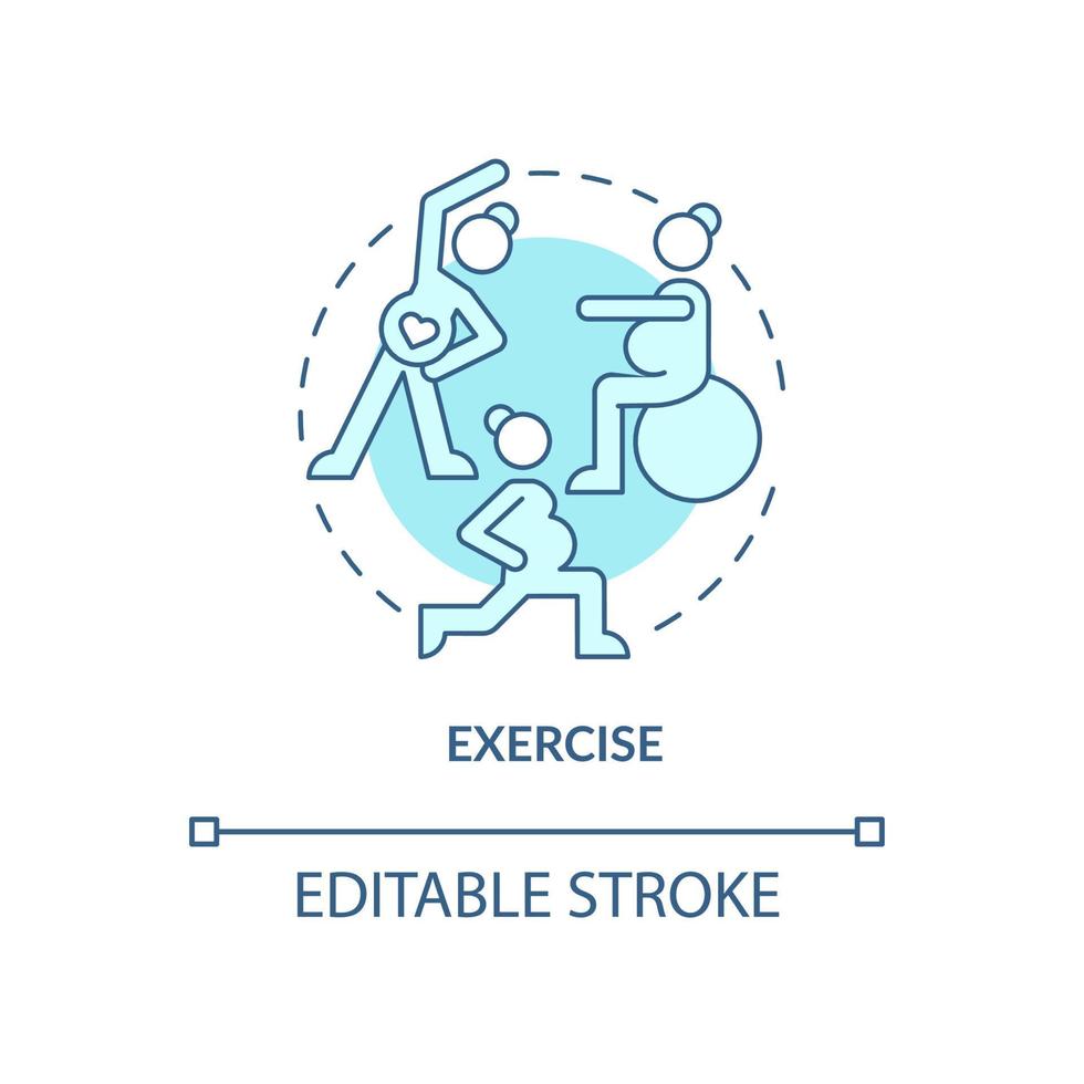 Exercise for pregnant woman blue concept icon. Mental health abstract idea thin line illustration. Safe activities for discomfort relieving. Vector isolated outline color drawing. Editable stroke