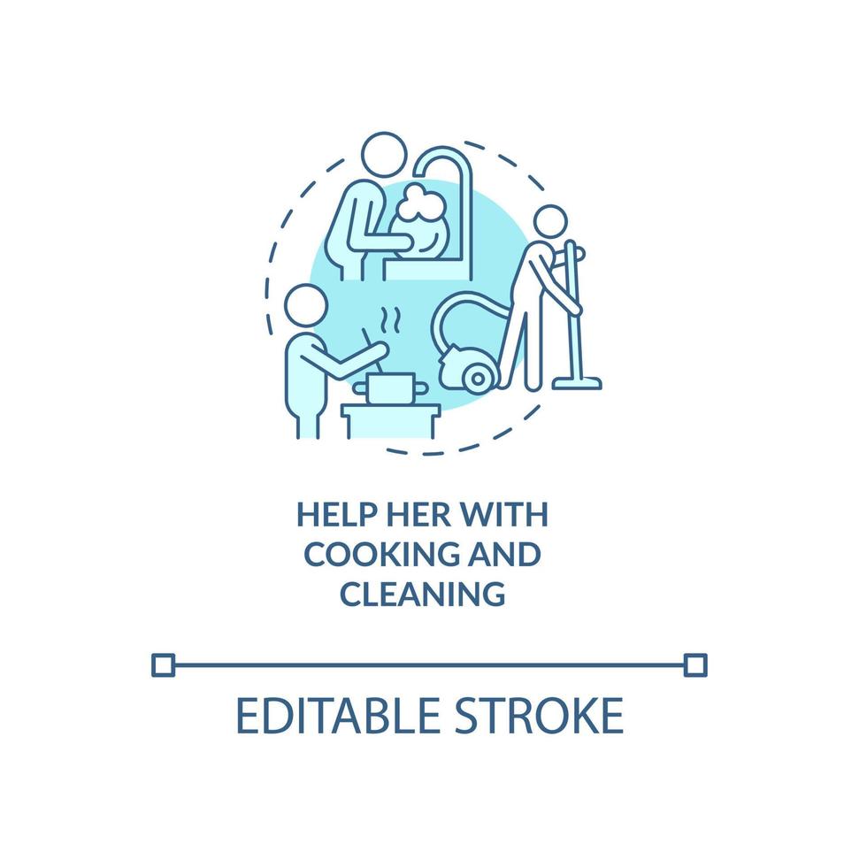 Help her with cooking and cleaning blue concept icon. Support during pregnancy abstract idea thin line illustration. Maintaining clean house. Vector isolated outline color drawing. Editable stroke