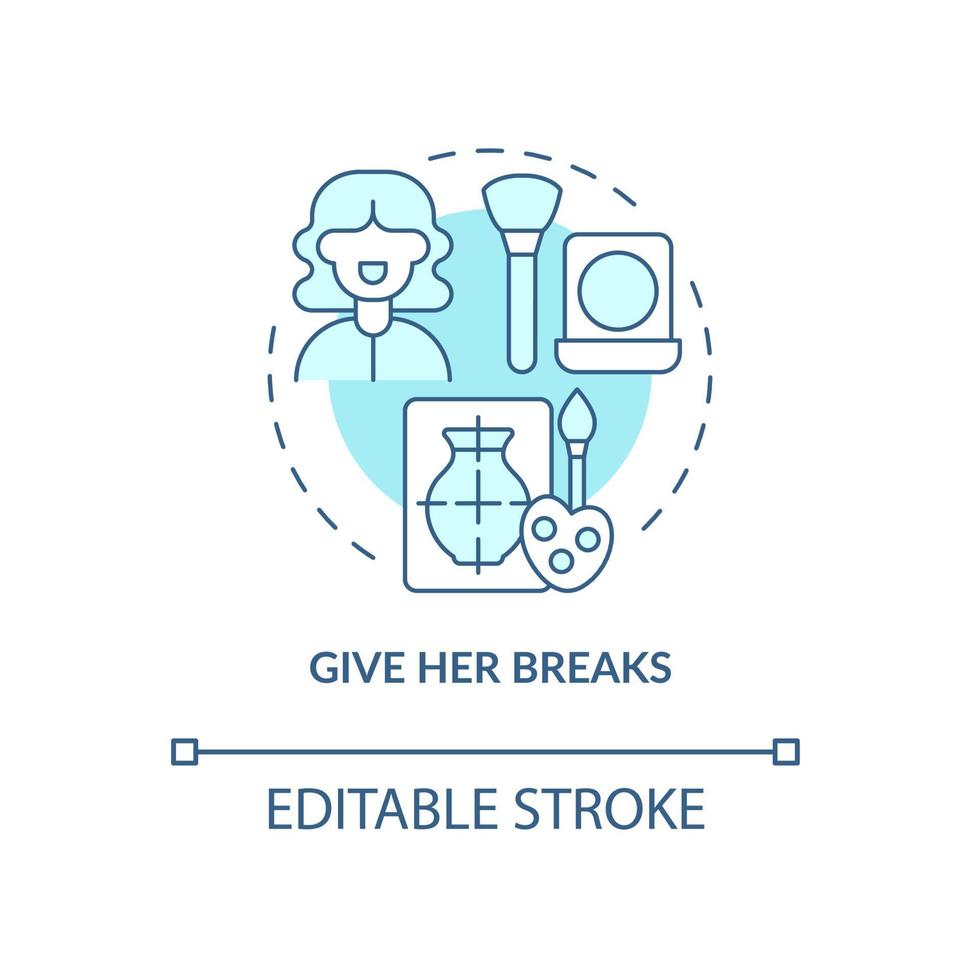 Give her breaks blue concept icon. Partner support during pregnancy abstract idea thin line illustration. Postpartum care about mental health. Vector isolated outline color drawing. Editable stroke