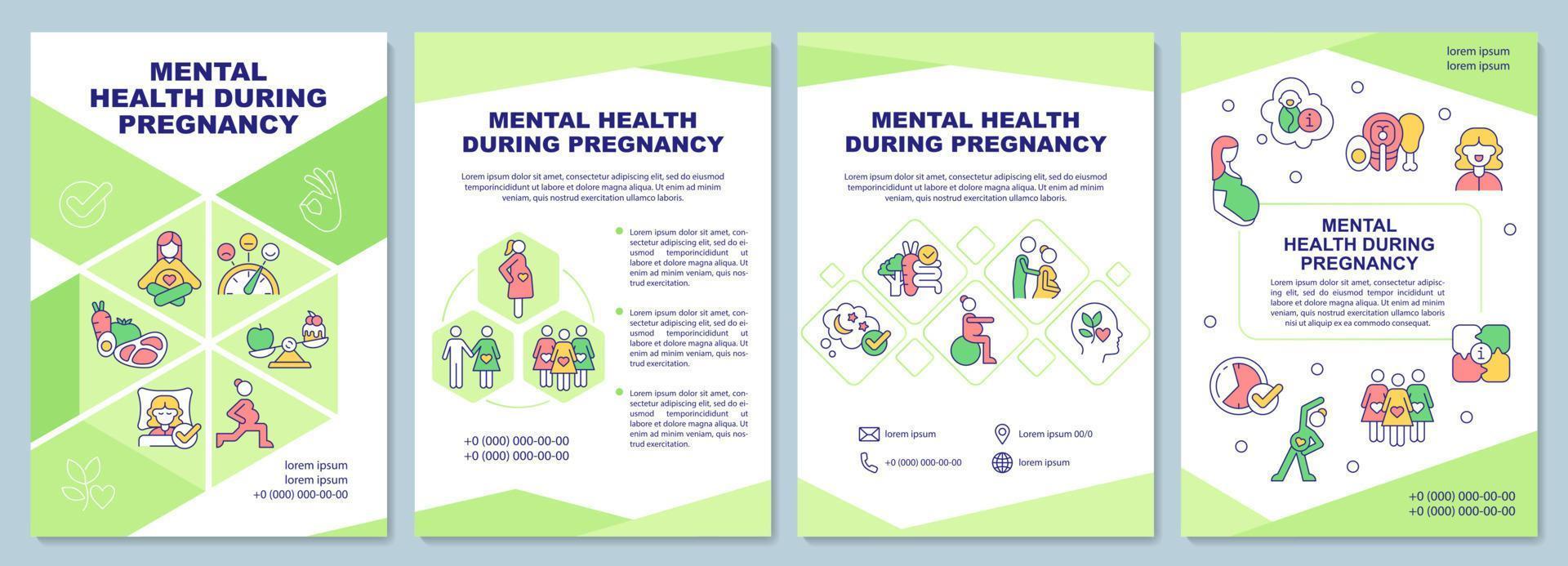 plantilla de folleto de salud mental durante el embarazo. esperando mamás. folleto, folleto, impresión de folleto, diseño de portada con iconos lineales. diseños vectoriales para presentaciones, informes anuales, páginas de publicidad vector