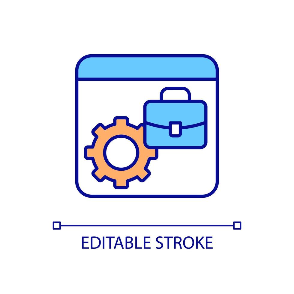 icono de color rgb del sistema empresarial en línea. programas informáticos para el trabajo, gestión de sistemas profesionales. tecnologías de la información. ilustración vectorial aislada. dibujo de línea rellena simple. trazo editable vector