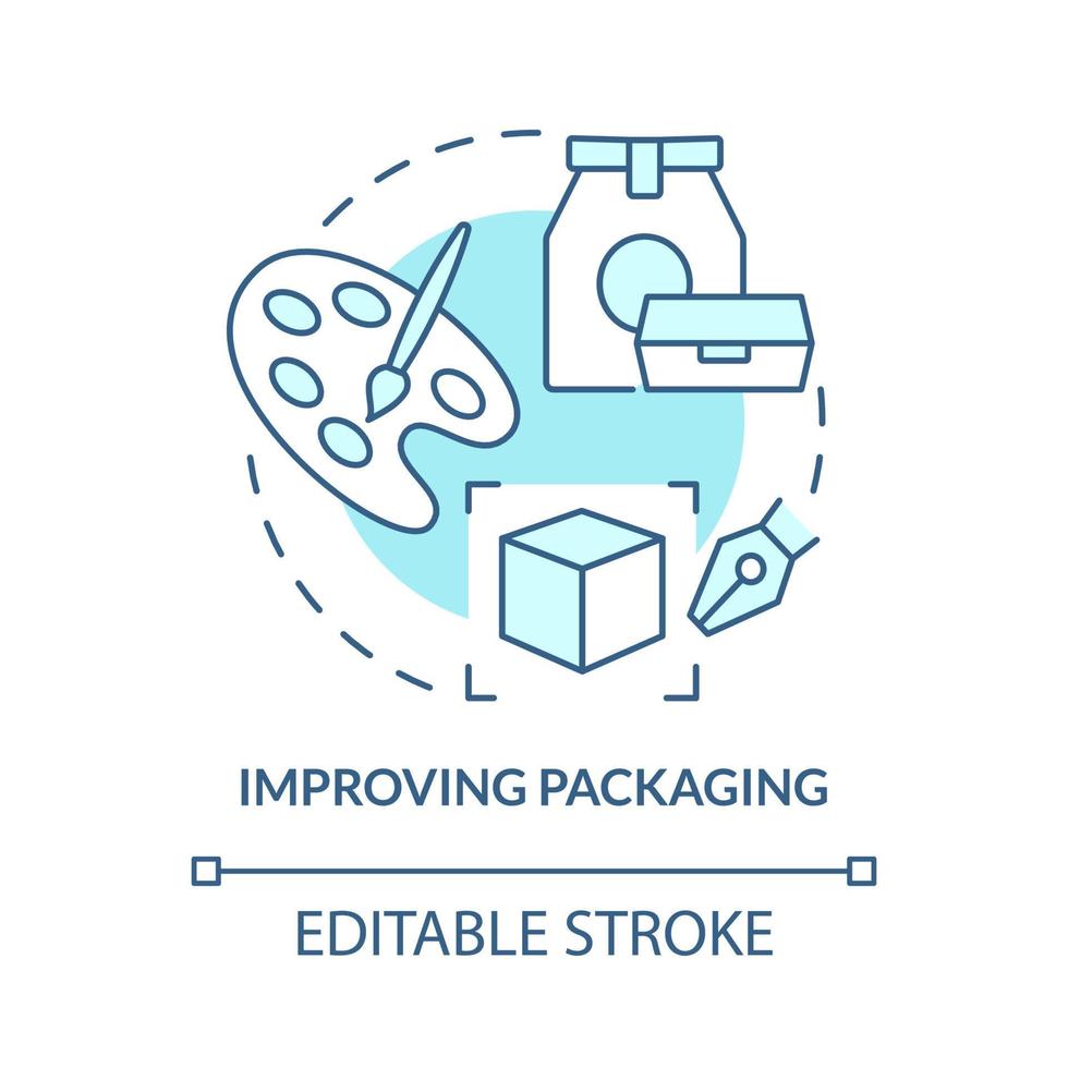 Develop packaging concept icon. Redesign visual appearance. Switch materials. Change product wrapping abstract idea thin line illustration. Vector isolated outline color drawing. Editable stroke