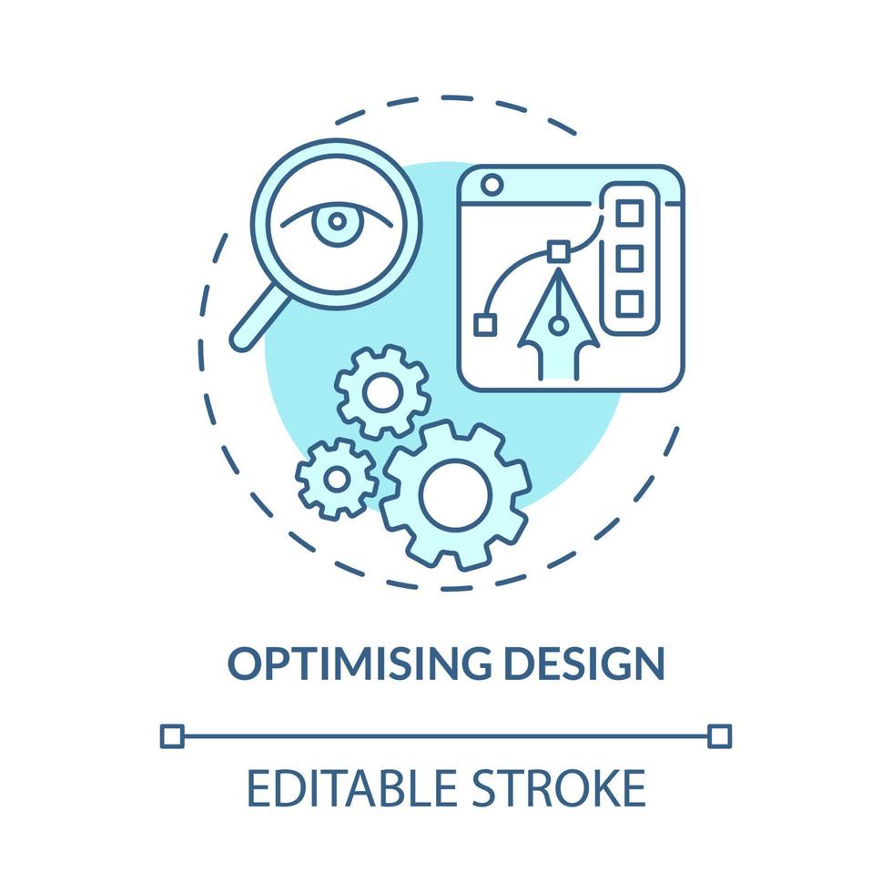 icono de concepto azul de diseño optimizado. busque la solución óptima. innovación visual. desarrollo de productos idea abstracta ilustración de línea delgada. dibujo de color de contorno aislado vectorial. trazo editable vector