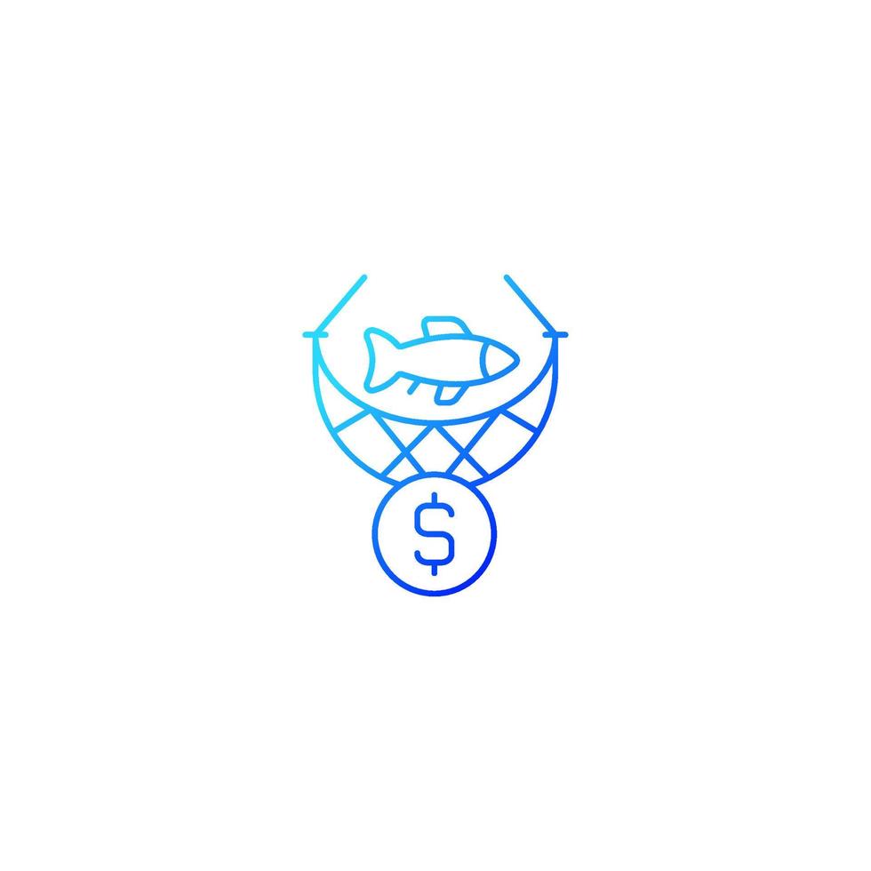 Commercial fishing gradient linear vector icon. Catching seafood for trade. Aquaculture harvest. Fishing industry. Thin line color symbol. Modern style pictogram. Vector isolated outline drawing