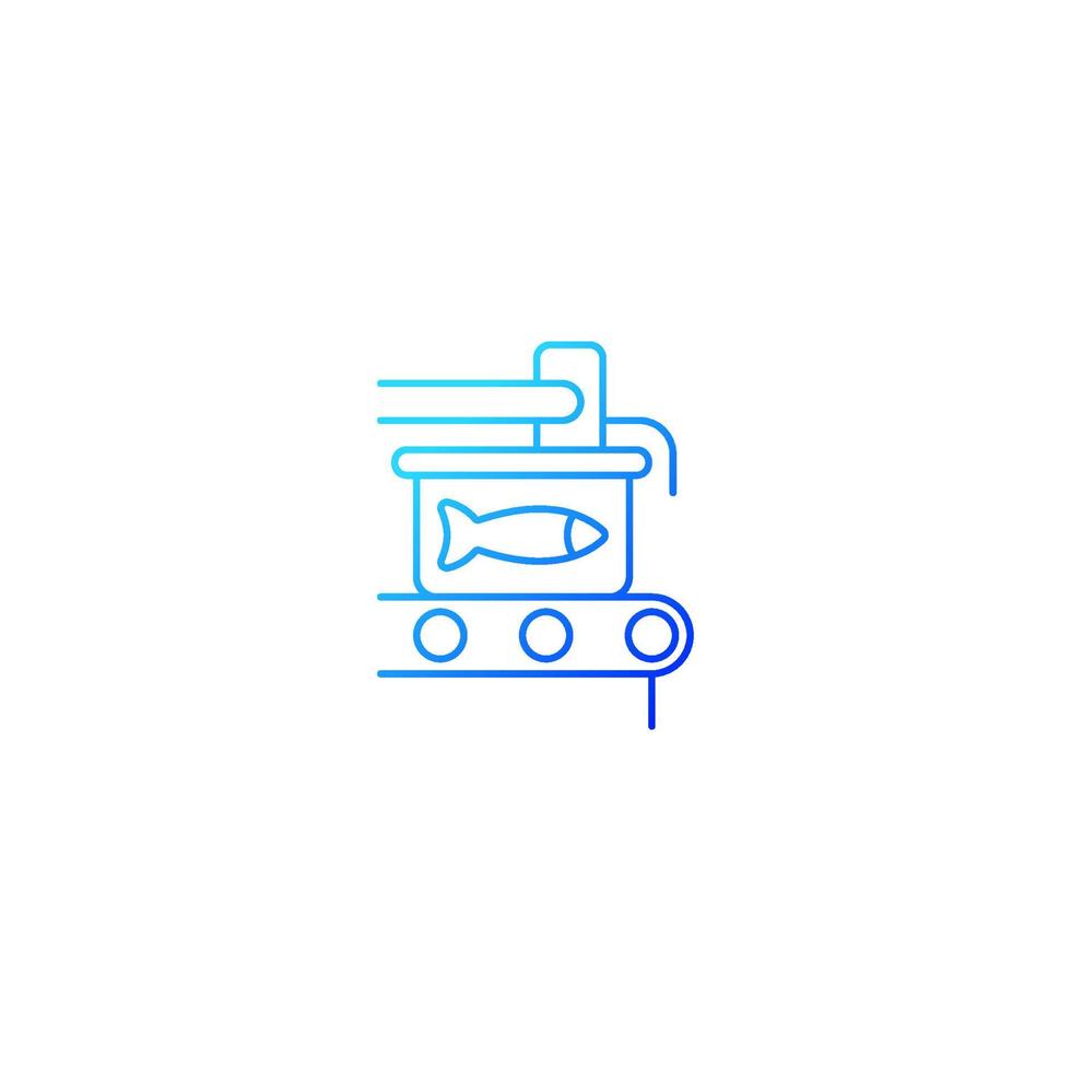 Canning gradient linear vector icon. Fish processing. Sealing conveyor. Conserved seafood. Fish product producing. Thin line color symbol. Modern style pictogram. Vector isolated outline drawing
