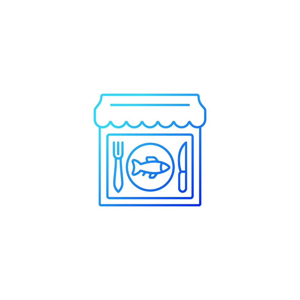 Seafood restaurant gradient linear vector icon. Serving fish, shrimps. Mediterranean cuisine. Marine products cooking. Thin line color symbol. Modern style pictogram. Vector isolated outline drawing