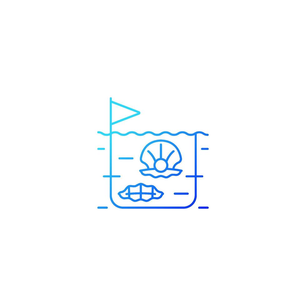 Pearl farming gradient linear vector icon. Commercial production of gems. Perliculture. Commercial shellfish processing. Thin line color symbol. Modern style pictogram. Vector isolated outline drawing