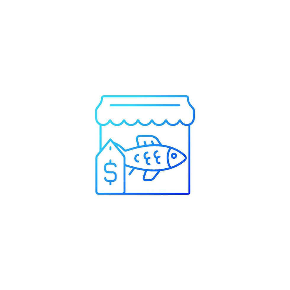 Fish market gradient linear vector icon. Fresh, frozen seafood trade and supply. Fish marketplace. Fishmongers stall. Thin line color symbol. Modern style pictogram. Vector isolated outline drawing