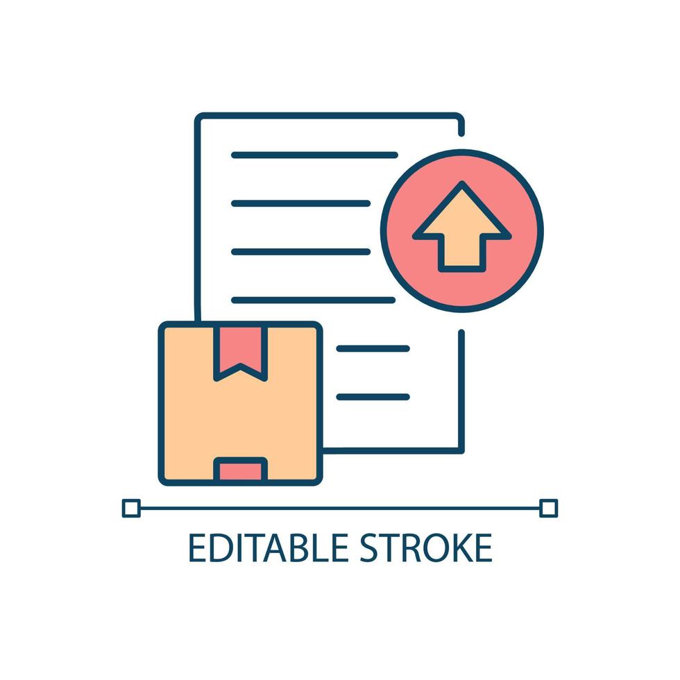 International shipment export license RGB color icon. Global trade important document. Delivering worldwide goods guarantee. Isolated vector illustration. Simple filled line drawing. Editable stroke