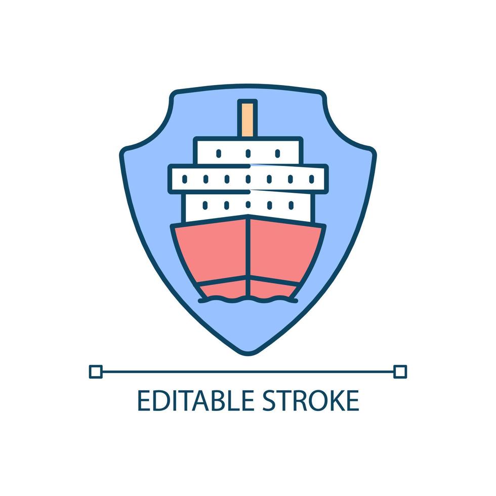 International marine shipping vessel protection RGB color icon. Safe delivery parcels and goods by sea. Clients service. Isolated vector illustration. Simple filled line drawing. Editable stroke
