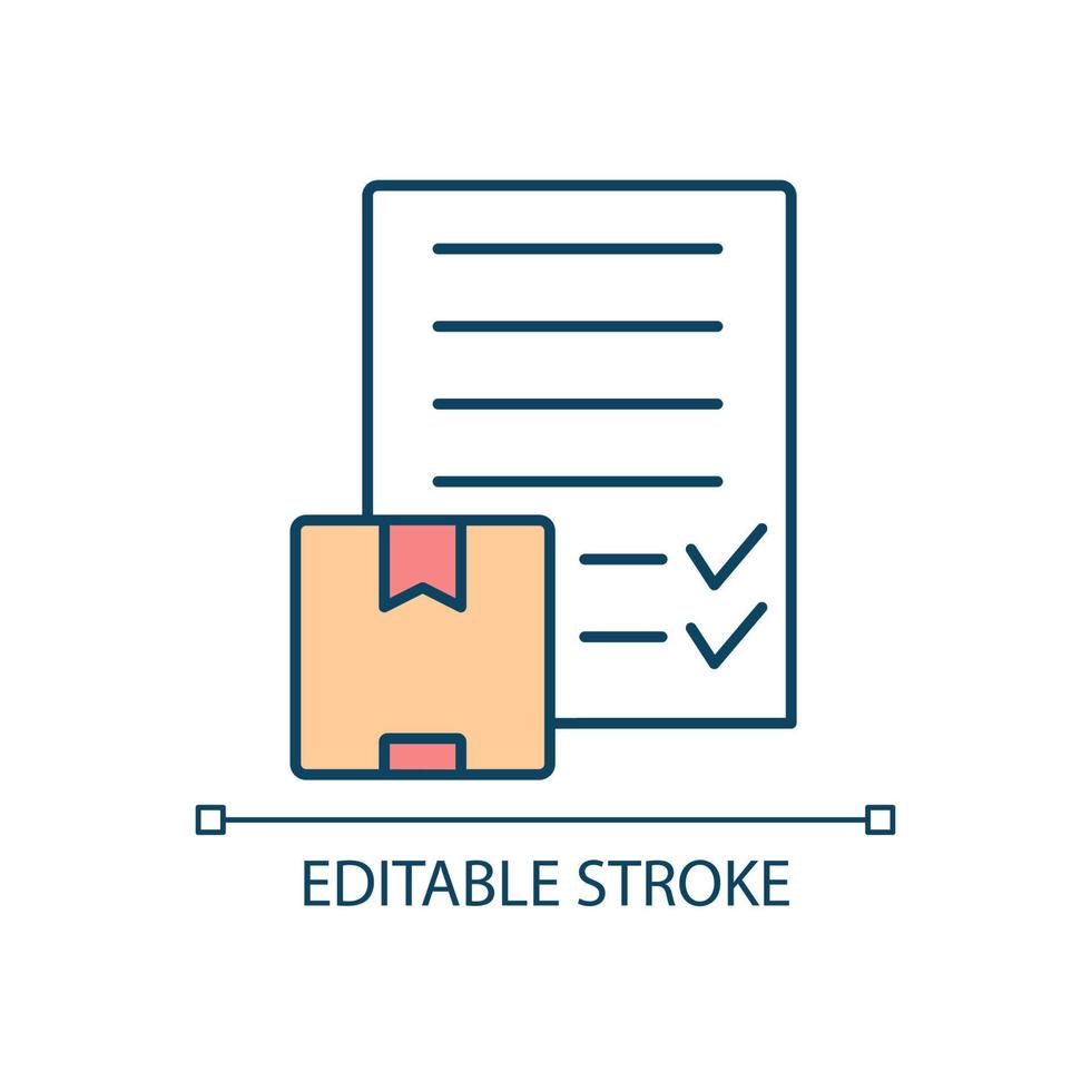 International delivery bill of landing document RGB color icon. Cargo carriage contract. Professional orders shipping service. Isolated vector illustration. Simple filled line drawing. Editable stroke