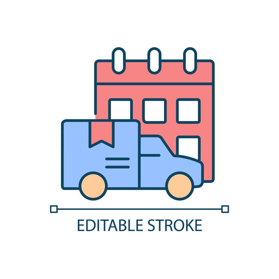 International orders shipping schedule RGB color icon. Cargo truckload delivery on-time. Shipment service for clients comfort. Isolated vector illustration. Simple filled line drawing. Editable stroke