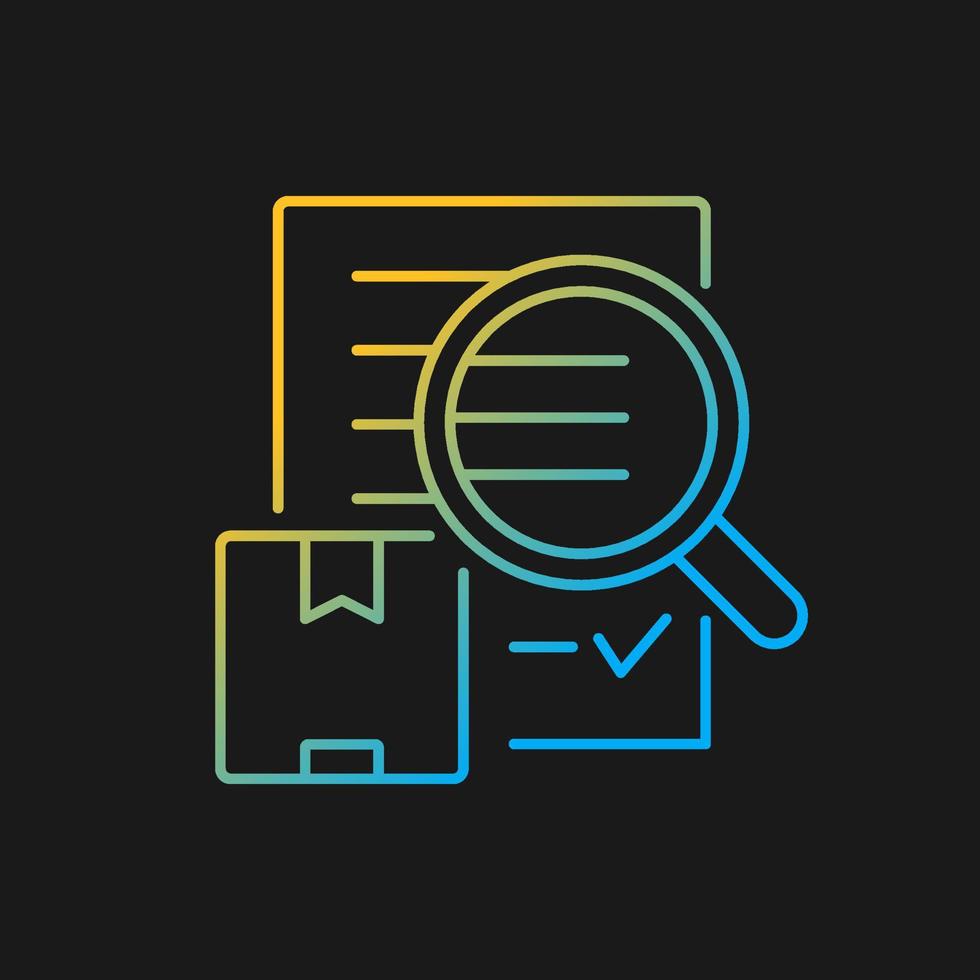 Shipping audit cargo transportation control gradient vector icon for dark theme. International certificate of quality. Thin line color symbol. Modern style pictogram. Vector isolated outline drawing